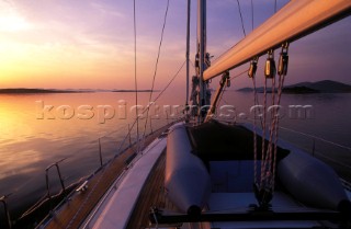 Becalmed sea onboard a cruising yacht in Croatia