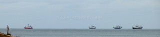 Panaoramic line of shrimp fishing boats off the coast of Key West, Florida, USA. Key West