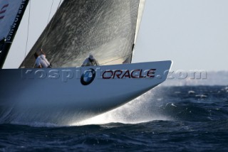 Foredeck and bowman in rough weather BMW Oracle