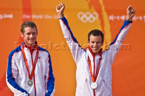 Qingdao China  20080818  Olympic Games 470 Men  GBR  Nick Rogers and Joe Glanfield Silver Medal