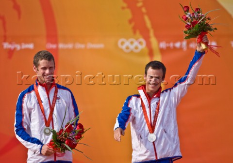 Qingdao China  20080818  Olympic Games 470 Men  GBR  Nick Rogers and Joe Glanfield Silver Medal
