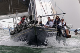 Bow of the ocean racing yacht KPMG sailing  Cowes Week Isle of Wight