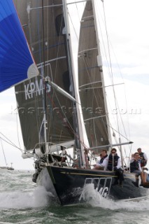 Bow of the ocean racing yacht KPMG sailing  Cowes Week Isle of Wight