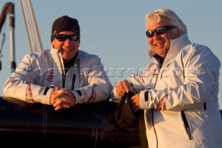 Valencia, 2/12/10. Alinghi5 33rd Americas Cup. Alinghi5 day 5 race 1 off dock. WarwickÊFLEURY, Brad Butterworth.  Editorial Use Only.