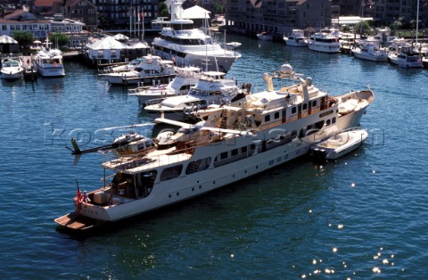 Superyacht Nadine with sea plane and helicopter on aft deck