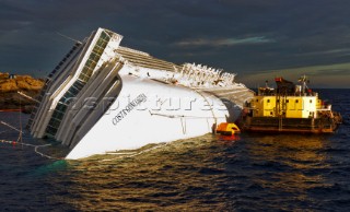 The passenger cruise ship Costa Concordia hit rocks and ran aground at 9.45pm on the Island of Giglio on January 13th 2012. The wrecked ship lays on a reef heeled on its side.