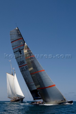 Team Origins GBR75 makes its maiden voyage from Port Americas Cup in Valencia in company with the ya