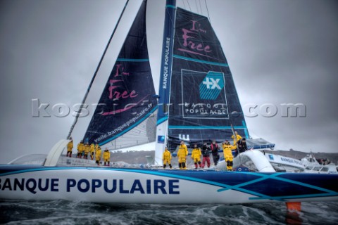 BREST FRANCE  7th JANUARY 2012 Maxi Banque Populaire V FRA the 140 foot trimaran skippered by Loick 