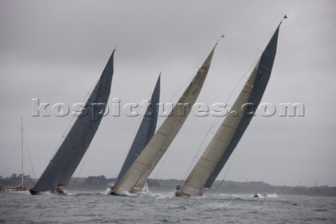 JULY 18  COWES UK Fleet start during racing in the J Class Regatta on The Solent Isle of Wight UK on