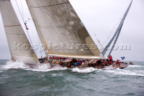 J Class racing in the J Class Regatta on The Solent Isle of Wight UK on July 18th 2012 Winds gusted 
