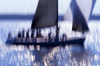 Zoom burst shot of racing yacht