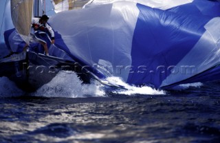 Taking the spinnaker down on 12 metre Azzura