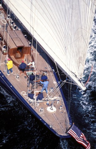 Aerial view of the aft deck of J Class yacht Endeavour