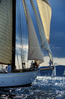 Bow of classic yacht in St Tropez