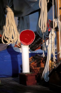 Two classic yachts racing in fine weather and strong breeze Two classic yachts racing in fine weather and strong breeze  Ropes and dorade on board a classic yacht