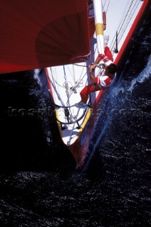 Bowman struggles with the spinnaker pole Winston 1993 start leg 3