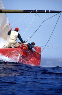 Bowman is saved from falling overboard by a fellow crew member