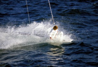 Bowman is dunked in the water in choppy conditions