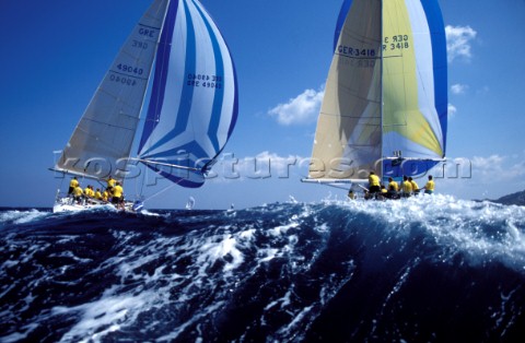 Antibody and Aera two Swan 46s racing downwind during the Swan Cup