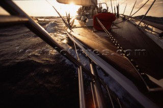 View from bow of cruising yacht looking aft