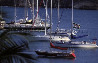 Antigua Island in the British West Indies. Cruising yachts at anchor.