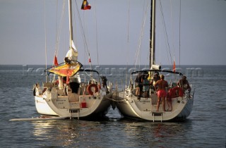 2 boats moored up for lunch