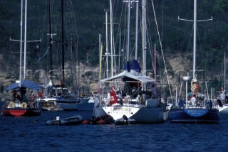 Antigua Island in the British West Indies. Cruising Swan yachts at anchor.