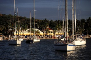 Antigua Island in the British West Indies. Cruising yachts at anchor.