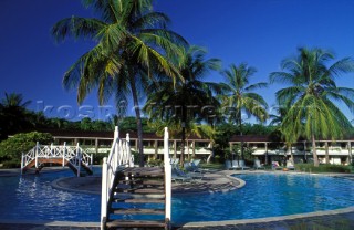 Bridges over hotel swimming pool, Antigua, Caribbean