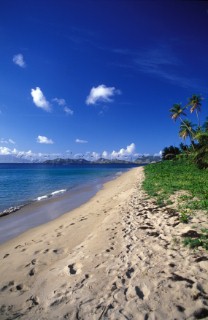 Footprints on deserted beach, Nevis, Caribbean