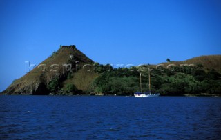 Schooner anchored at Pigeon Point, St Lucia, Caribbean