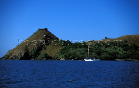 Schooner anchored at Pigeon Point St Lucia Caribbean