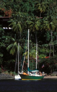 Yacht anchored in a bay in St Lucia