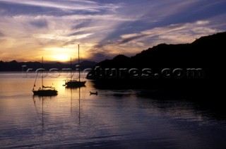 Yachts at anchor on the Sea of Cortez, Mexico