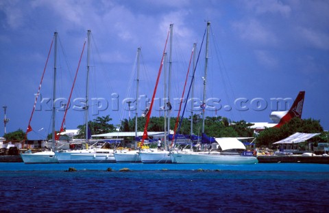 Yachts moored next to airport