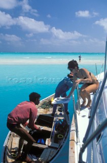 Buying fresh fish from local fisherman in Polynesia