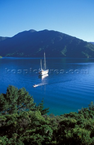 Idyllic anchorage in empty bay New Zealand