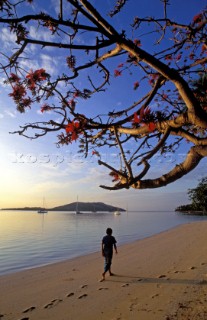 Woman walking along the beach, Fiji