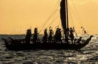 Polynesian sailors in traditional dress