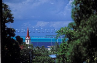 View of Tahitian town, Tahiti, Polynesia