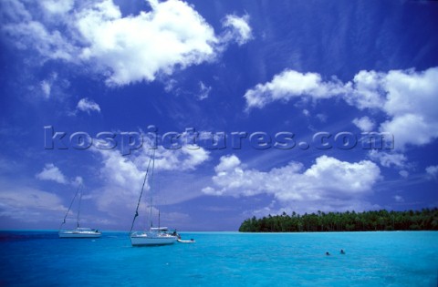 Two yachts at anchor in Tahiti  Polynesia