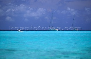 Yachts at anchor in Tahiti, South Pacific