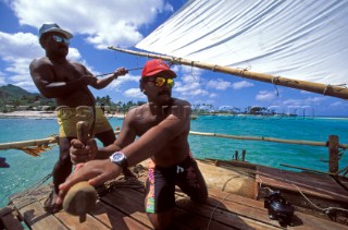 Crew on local fishing boat, French Polynesia