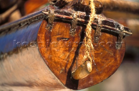 Detail of end of boom on local Polynesian sailing boat