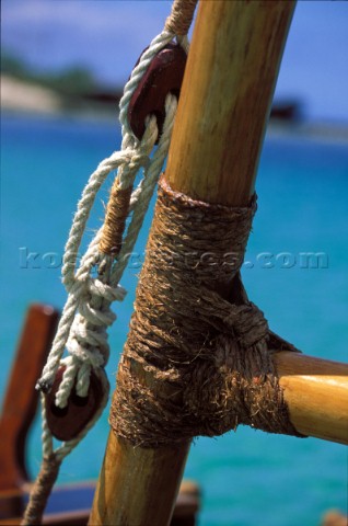 Purchase system detail on local Tahitian fishing boat