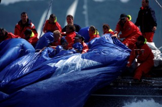 AC Jubilee - J Class Crew pulling down spinnaker