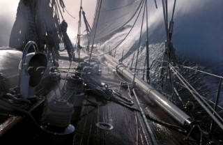 Onboard a cruising yacht Endeavour in rough weather