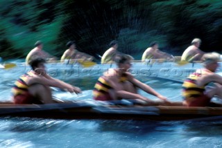 Crews of two rowing eights at Royal Henley Regatta, UK