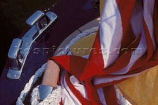 American ensign flag on a classic yacht