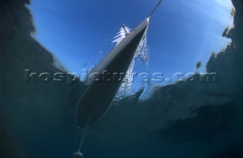 Hull of yacht seen from underwater